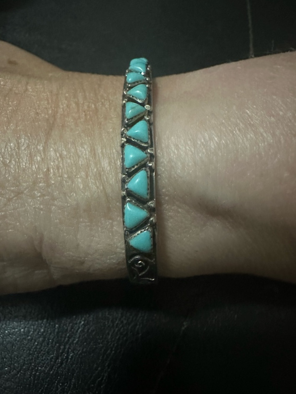 Turquoise Triangle Inlay Silver-Tone Cuff Bracelet - Women Jewelry
